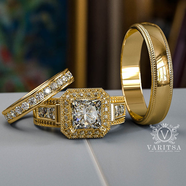 3.6 Princess Cut Diamond Complete Wedding Set - 02US49R